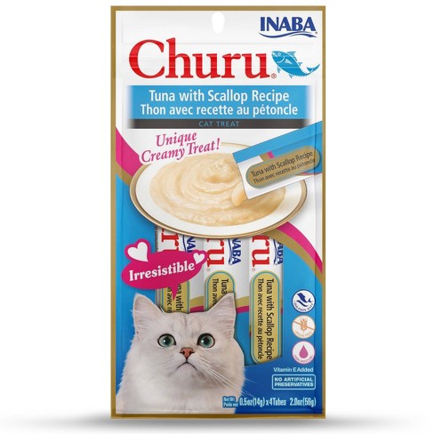 Inaba Churu Grain Free Food Topper Tuna With Scallop Recipe Cat