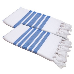 Linum Home Textiles 2pc Herringbone Pestemal Beach Towel Royal Blue/White : Microfiber, Machine Washable, Non-Slip Backing - 1 of 4