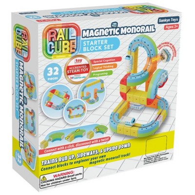Rail Cube Magnetic Monorail Starter Block Set – 32 Pieces, Ages 3+