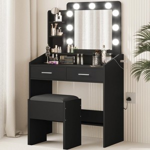 Vanity Desk with Mirror and Stool, Makeup Table with 2 Drawers | Modern Dressing Table for Bedroom - 1 of 4