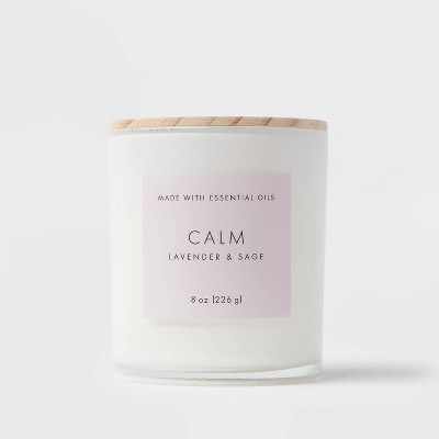 Image of 8oz Wood Lidded Glass Wellness Calm Candle - Threshold™: Scented, Relaxing, Sage Aroma, 43hr Burn Time
