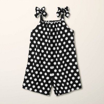 Girls' Adaptive Polka Dot Linen Tie-Shoulder Romper - kate spade new york x Target Black/White