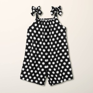 Girls' Adaptive Polka Dot Linen Tie-Shoulder Romper - kate spade new york x Target Black/White - 1 of 3
