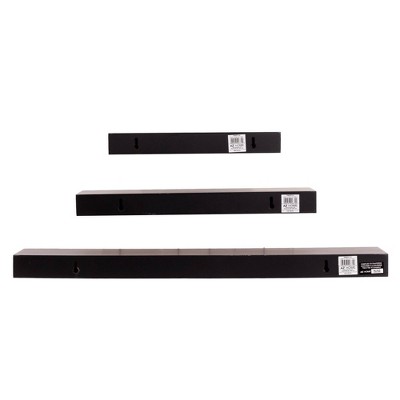 Set of 3 Black MDF Floating Wall Shelves for Living Room