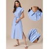 INSPIRE CHIC Women's Turndown Collar Cap Sleeve Striped Side Slit Belted Summer A-Line Midi Dresses - 2 of 4
