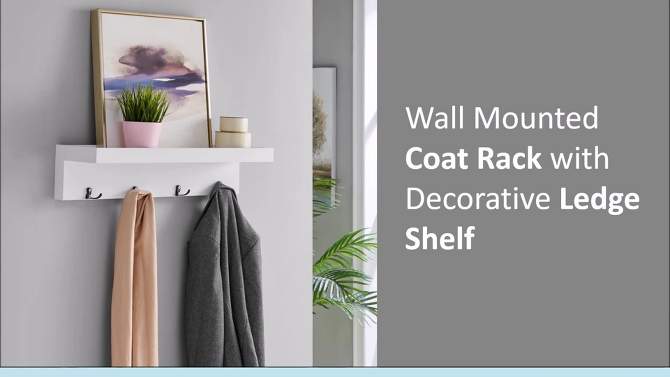 25.6" x 5.75" Wall Mounted Entryway Coat Rack with Decorative Ledge Shelf and Hooks - Danya B., 2 of 5, play video