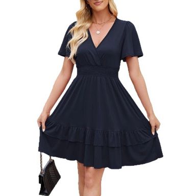 navy blue flowy dress short Shop Navy Blue Plunge Neck Flowy Mini Dress - for Women | OUTZIDR