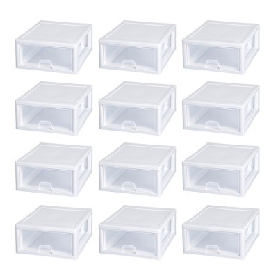 Sterilite 16 Quart Stackable Sturdy Plastic Storage Drawer Container for Home and Office Organization, Clear & White