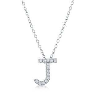 Bella Silver Sterling Silver Micro Pave  Initial 18" Pendant Necklace - 1 of 2