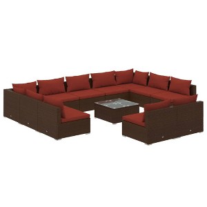 vidaXL 12 Piece Patio Lounge Set in Brown Poly Rattan with Cushions, Modular Design for Custom Arrangement, Suitable for Outdoor Use, Water- Resistant - 1 of 4