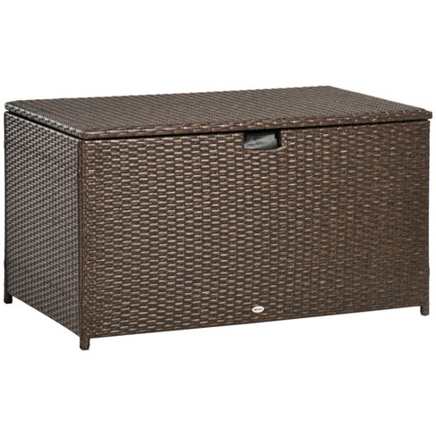 Outsunny Outdoor Deck Box, Pe Rattan Wicker With Liner, Hydraulic Lift