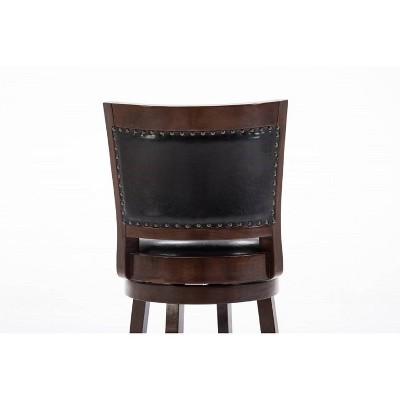 Cappuccino Wood and Leather Swivel Barstool with Nailhead Trim
