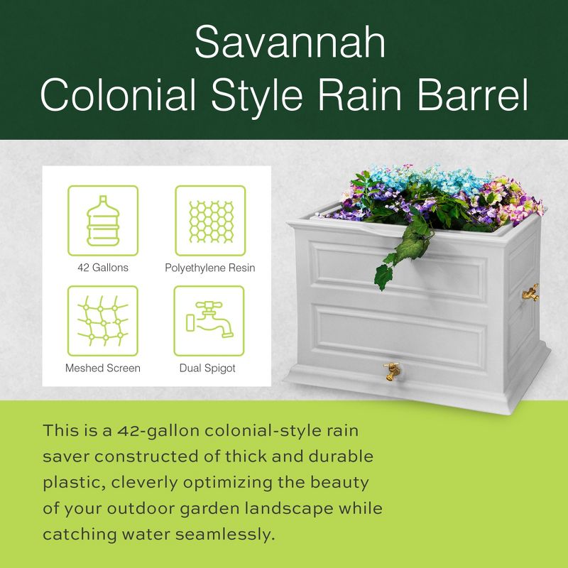 Good Ideas Savannah Colonial Style 42 Gallon Rain Saver Barrel with Self-Draining Garden Planter and Brass Spigots, Light Gray, 3 of 6