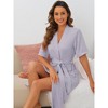 cheibear Women's After Shower Short Sleeve Self Tie Loose with Pocket Robe - 3 of 4