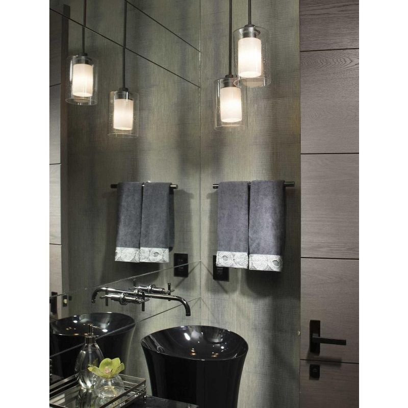 Progress Lighting, Double Glass, 1-Light Mini-Pendant, Polished Chrome, Seeded & Etched Glass, Steel, Damp Rated, 4 of 5