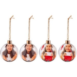 Juvale 4 Pack Clear Hanging Photo Ornament Balls for Christmas Tree Decorations, Holiday Decor, 2.75 x 4.7 in - 1 of 4