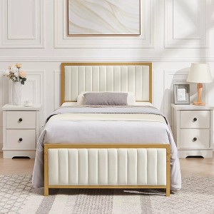 VECELO Upholstered Bed Frame with Headboard & Footboard, Heavy Duty Steel Slats, No Box Spring Needed - 1 of 4