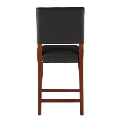 Sapele Finish 24" Brook Counter Stool with Black Leather Cushion