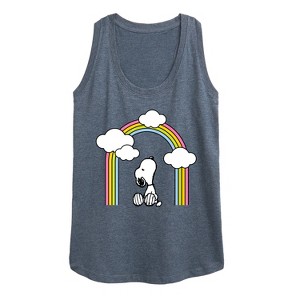 Women's - Peanuts - Snoopy Looking Up Rainbow Graphic Racerback Tank - 1 of 4