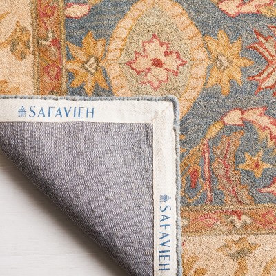 Light Blue Floral Handmade Wool 8' x 10' Area Rug