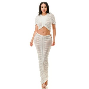 Slickblue Women's Sheer Crop Top and Maxi Skirt Set in White, Adjustable Fit, Lightweight Fabric, Size S-L - 1 of 4