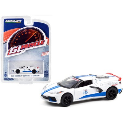 2020 Chevrolet Corvette C8 Stingray #145 White w/Blue Stripes "Greenlight Muscle" Series 25 1/64 Diecast Model Car by Greenlight