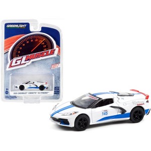 2020 Chevrolet Corvette C8 Stingray #145 White w/Blue Stripes "Greenlight Muscle" Series 25 1/64 Diecast Model Car by Greenlight - 1 of 3