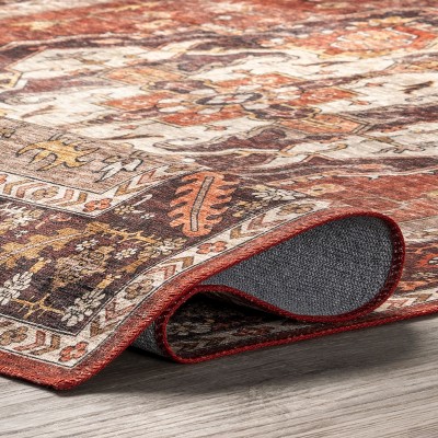 Hera Red Medallion Washable Synthetic Area Rug 4' x 6'