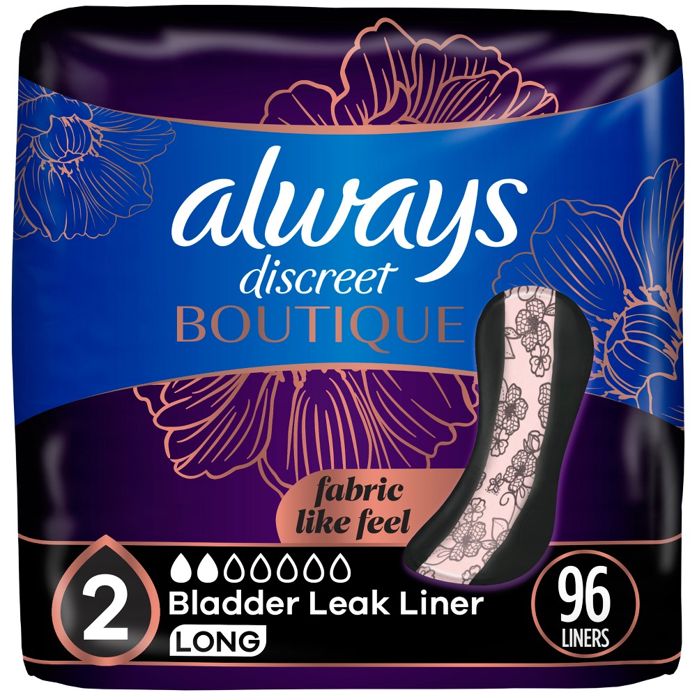 Always Discreet Boutique 2 Drops Incontinence Pads - Very Light - Long Length - 96ct