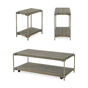 Roundhill Furniture Corbeta 3-Piece Metal Frame Wood Living Room Coffee Table and 2 Chairside Tables Set, Aged Graphite - 1 of 4