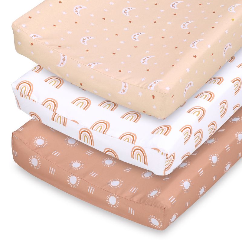 The Peanutshell Boho Rainbow Changing Pad Covers for Girls or Boys, Unisex, 3-Pack, 1 of 9
