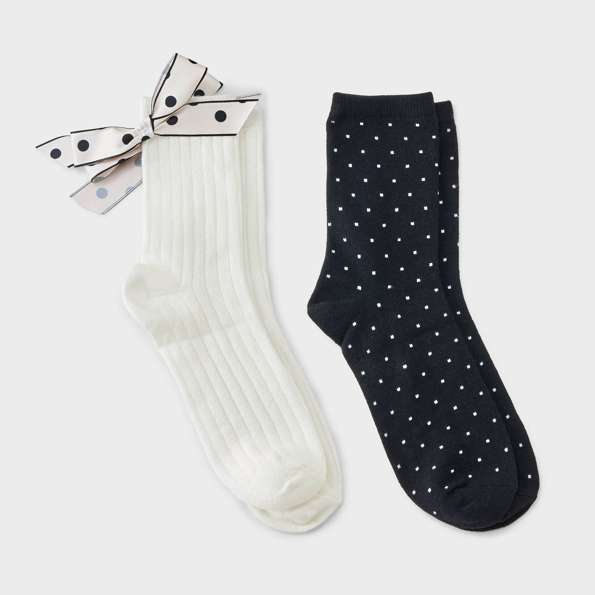 Women's 2pk Comfortwear Bow Demi Crew Socks - Auden™ - Sour Cream/Ebony