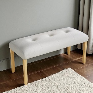 Upholstered Tufted Bench with Rubberwood Legs, Fabric Dining Bench for Bedroom, Entryway, Living Room, or Dining Room, 250 LBS Capacity - 1 of 4