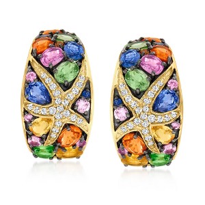 Ross-Simons 5.20 ct. t.w. Multi-Gemstone Starfish Drop Earrings With .33 ct. t.w. Diamonds in 14kt Yellow Gold - 1 of 4
