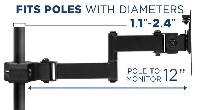 Black Steel Full Motion VESA Pole Mount for 32" TVs and Monitors
