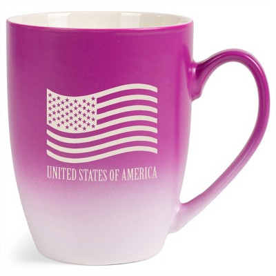 Elanze Designs United States of America Flag 12 Ounce Ceramic Laser-Etched Engraved Drinkware Mug, Fuchsia and White Ombre