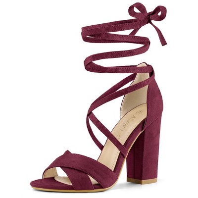 Allegra K Women's Open Toe Crisscross Block Heeled Lace Up Sandals