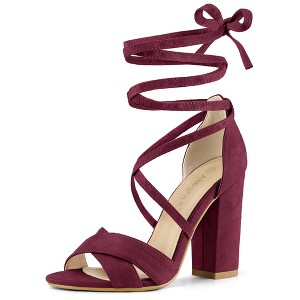 Allegra K Women's Open Toe Crisscross Block Heeled Lace Up Sandals - 1 of 4