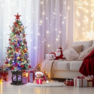 3/4.5ft Prelit Snow Flocked Artificial Christmas Tree with 8-Mode Warm White LED & Sturdy Base- Indoor/Outdoor Xmas Tree for Home,Office,Yard - 1 of 4