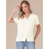 INSPIRE CHIC Women's Eyelet Stripe Summer V Neck Short Sleeve Knit Button Down Shirts - 4 of 4