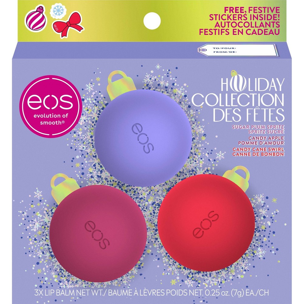 Photos - Lipstick & Lip Gloss E.O.S. eos Holiday Lip Balm Spheres - Sugar Plum Spritz, Candy Apple Sphere, Candy Cane Swirl - 0.75oz/3pk 