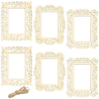 6 Packs Unfinished Wood Frames with Jute String, Wooden Frame Cutout for DIY Craft Home Decoration Project, 3 Designs, 7 x 8.5 inches