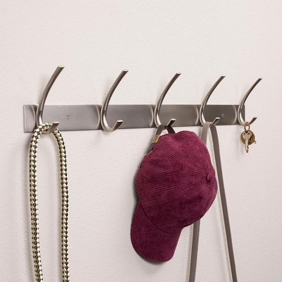 Brushed Nickel 5-Hook Coat and Hat Rack