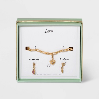 Gold Dipped Cubic Zirconia Silver Plated Interchangeable Love Charm Bracelet Set - Gold