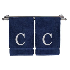 BC BARE COTTON Monogrammed Hand Towel, 100% Turkish Cotton - Set of 2 - Navy - White Block - 1 of 1