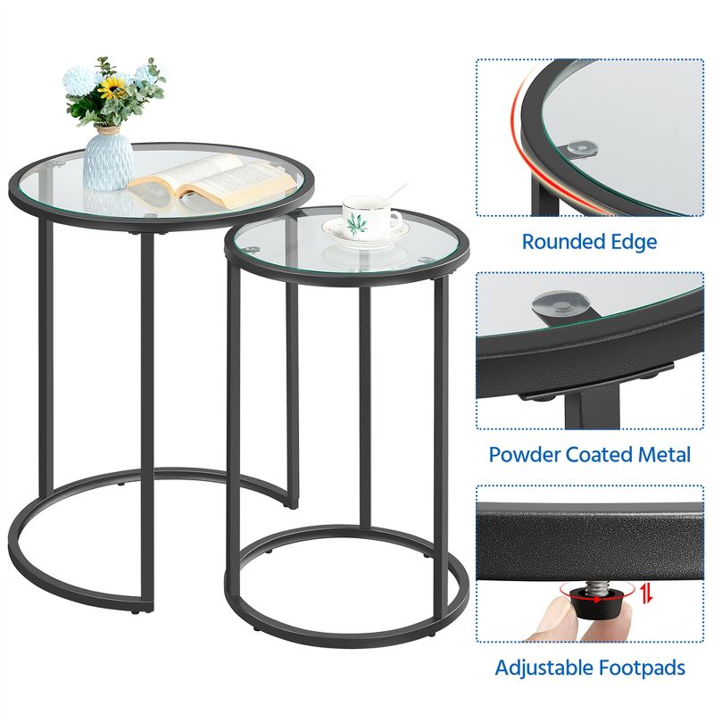 Yaheetech Round Nesting End Table Set with Metal Frame and Glass Top for Living Room, 5 of 10