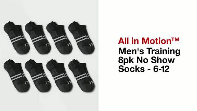 Men's Training 8pk No Show Socks - All in Motion™ 6-12, 2 of 5, play video