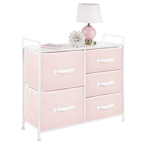 mDesign 5-Drawer Tall Storage Unit, Pink/White