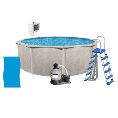 Aquarian Phoenix 24' x 52" Steel Frame Above Ground Swimming Pool, Pump and Ladder Kit with Sand Filter, Pool Liner, and Skimmer