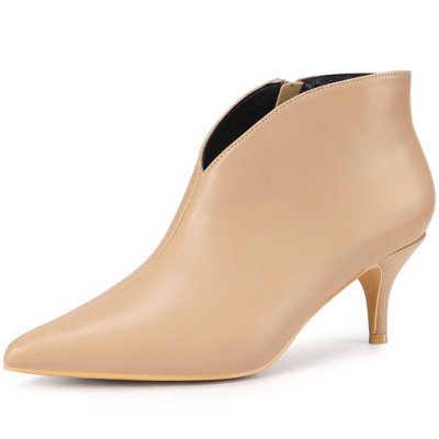 Allegra K Women's V-Shape Cutout Pointy Toe Stiletto Heels Ankle Booties
